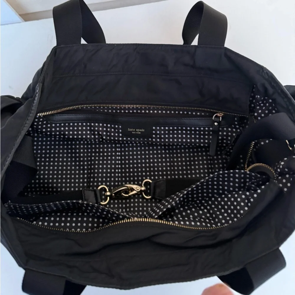 Kate Spade Black Nylon Diaper Baby Bag With Polka Dot Lining And Changing Pad